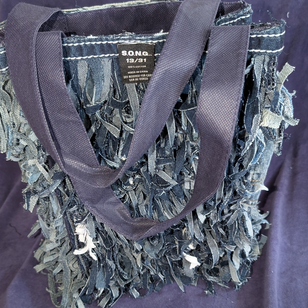 Fringe Denim Tote Bag